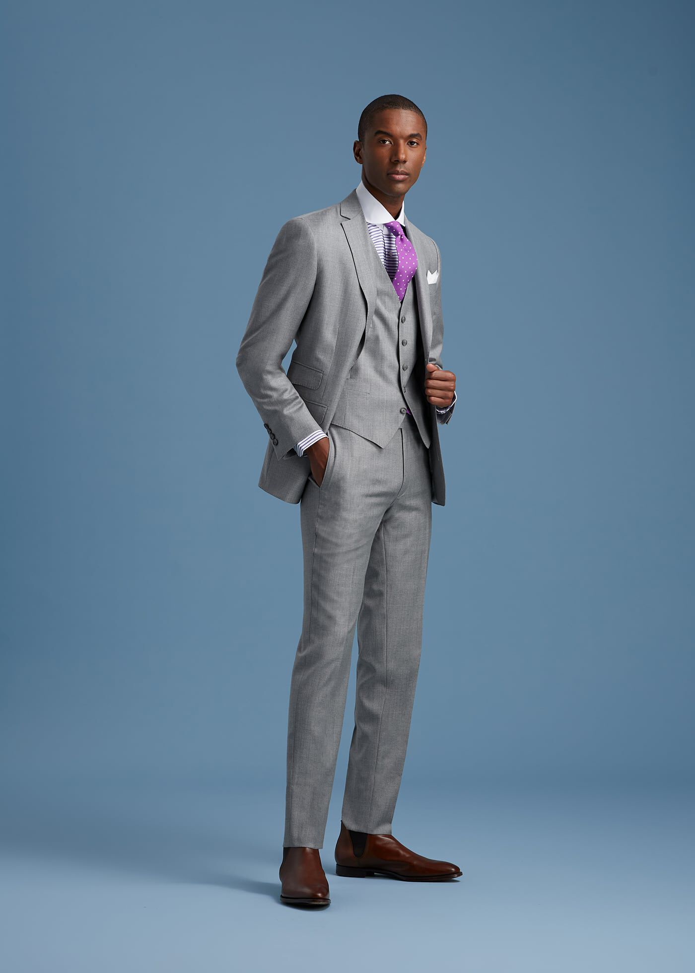 その他 TSJ SUITS 3P GRAY M Men's Mid Grey Twill Slim Fit Suit Jacket | Hawes & Curtis
